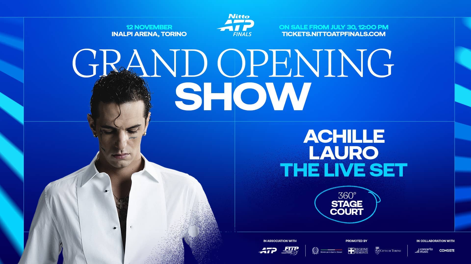 Achille Lauro stella al Grand Opening Show delle Nitto ATP FInals. Biglietti in vendita