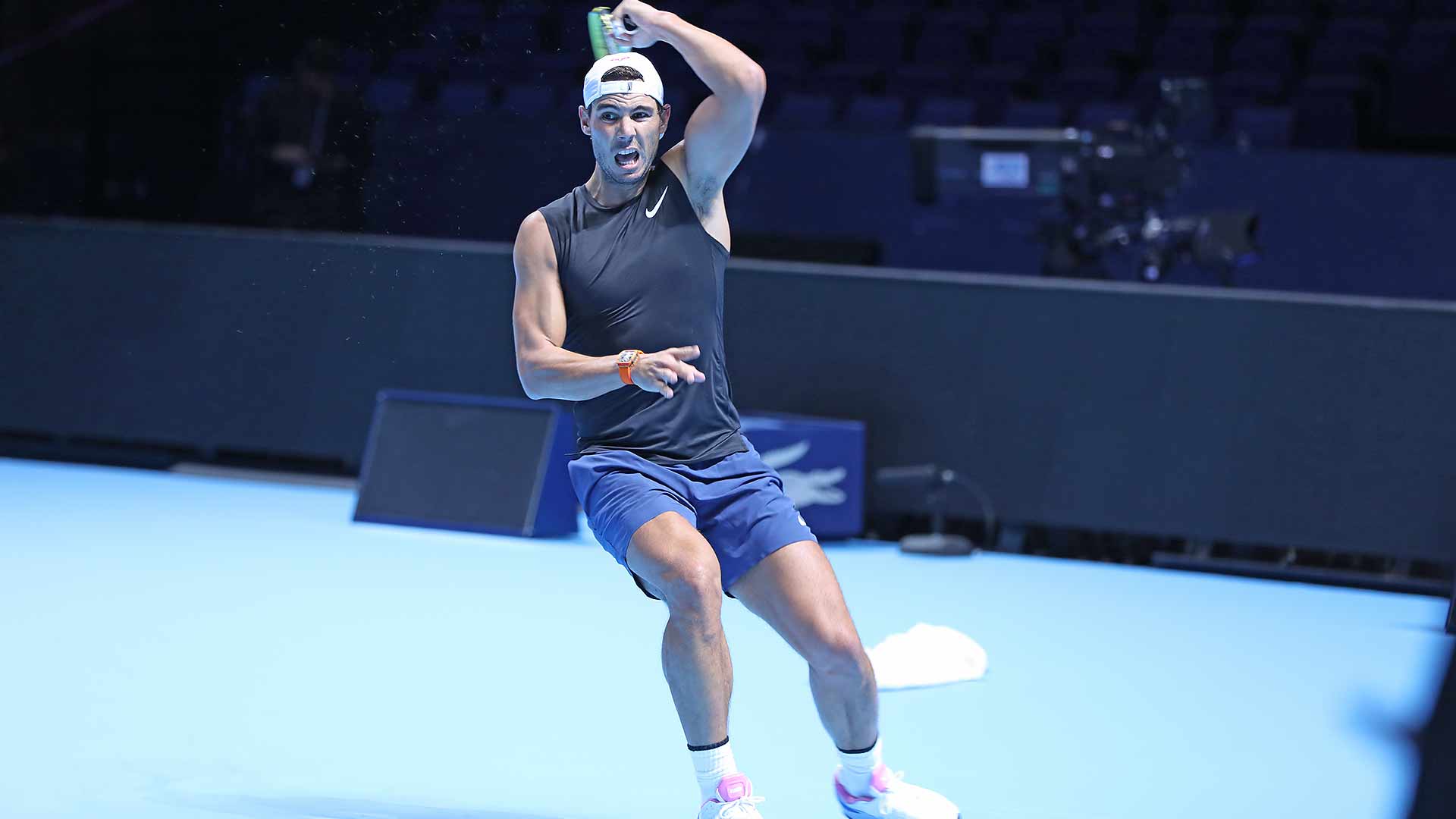 Rafael Nadal practising Thursday at The O2.