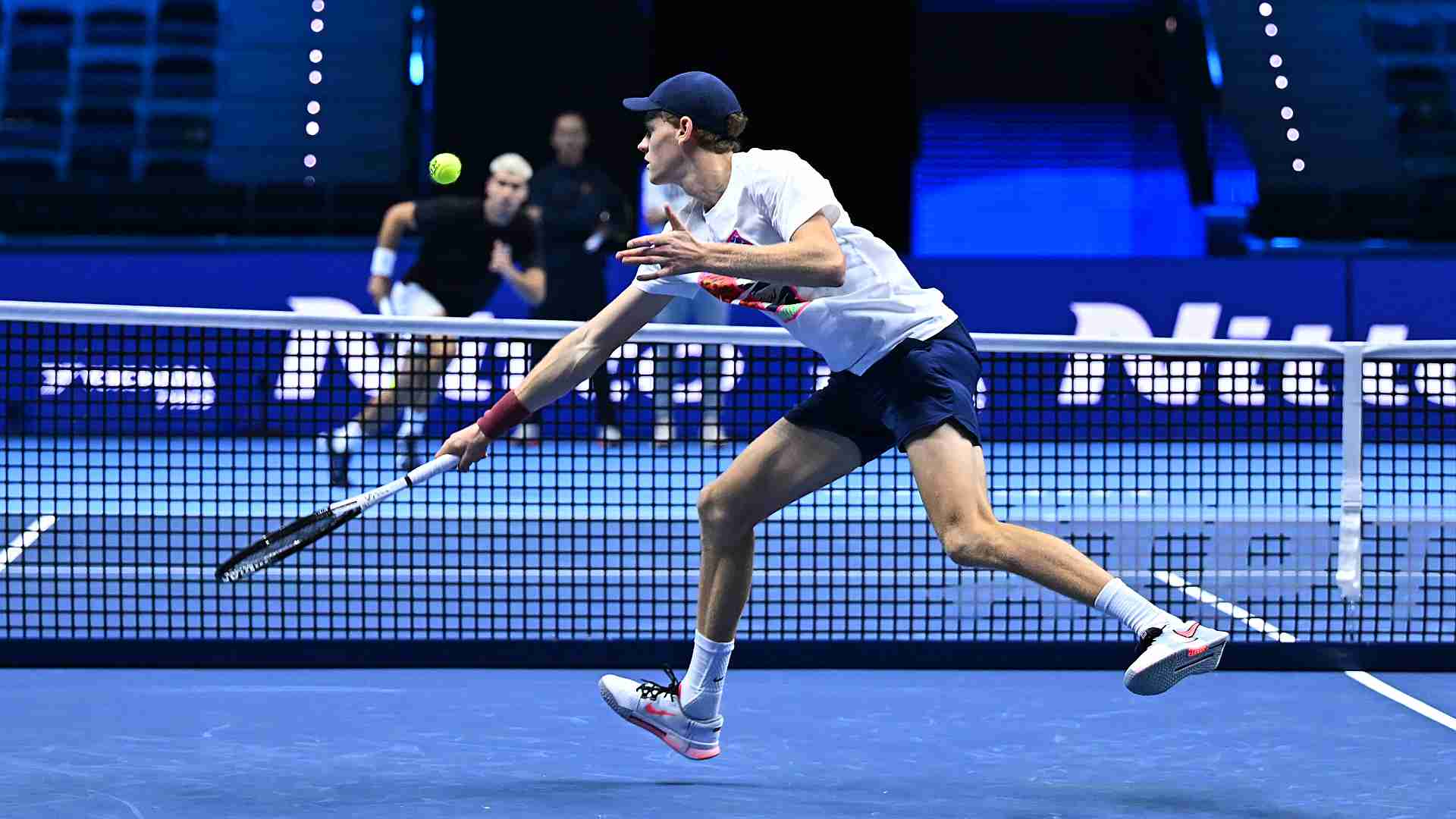 Jannik Sinner and Carlos Alcaraz practise ahead of the Nitto ATP Finals.