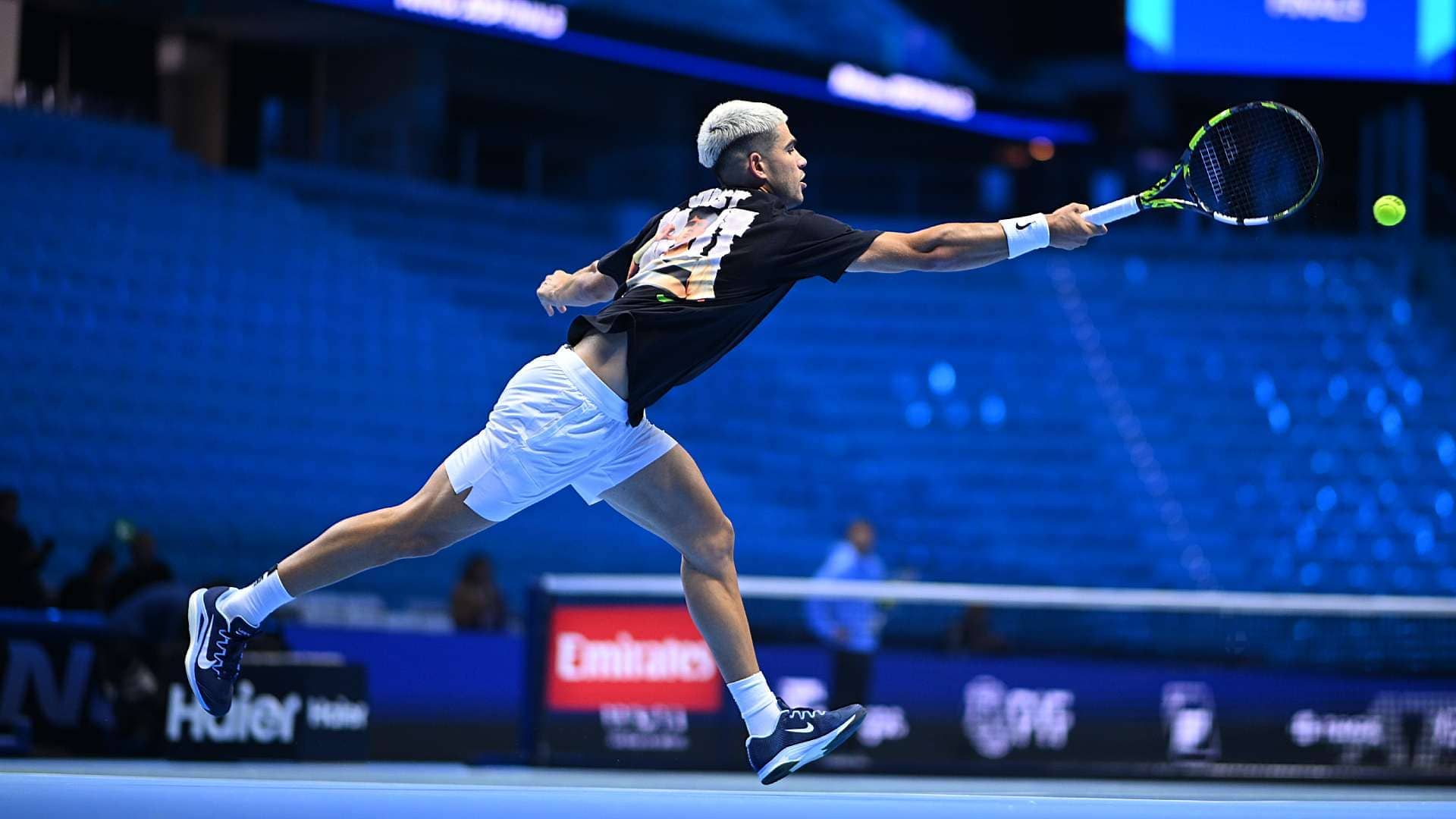 Carlos Alcaraz practises ahead of the Nitto ATP Finals.