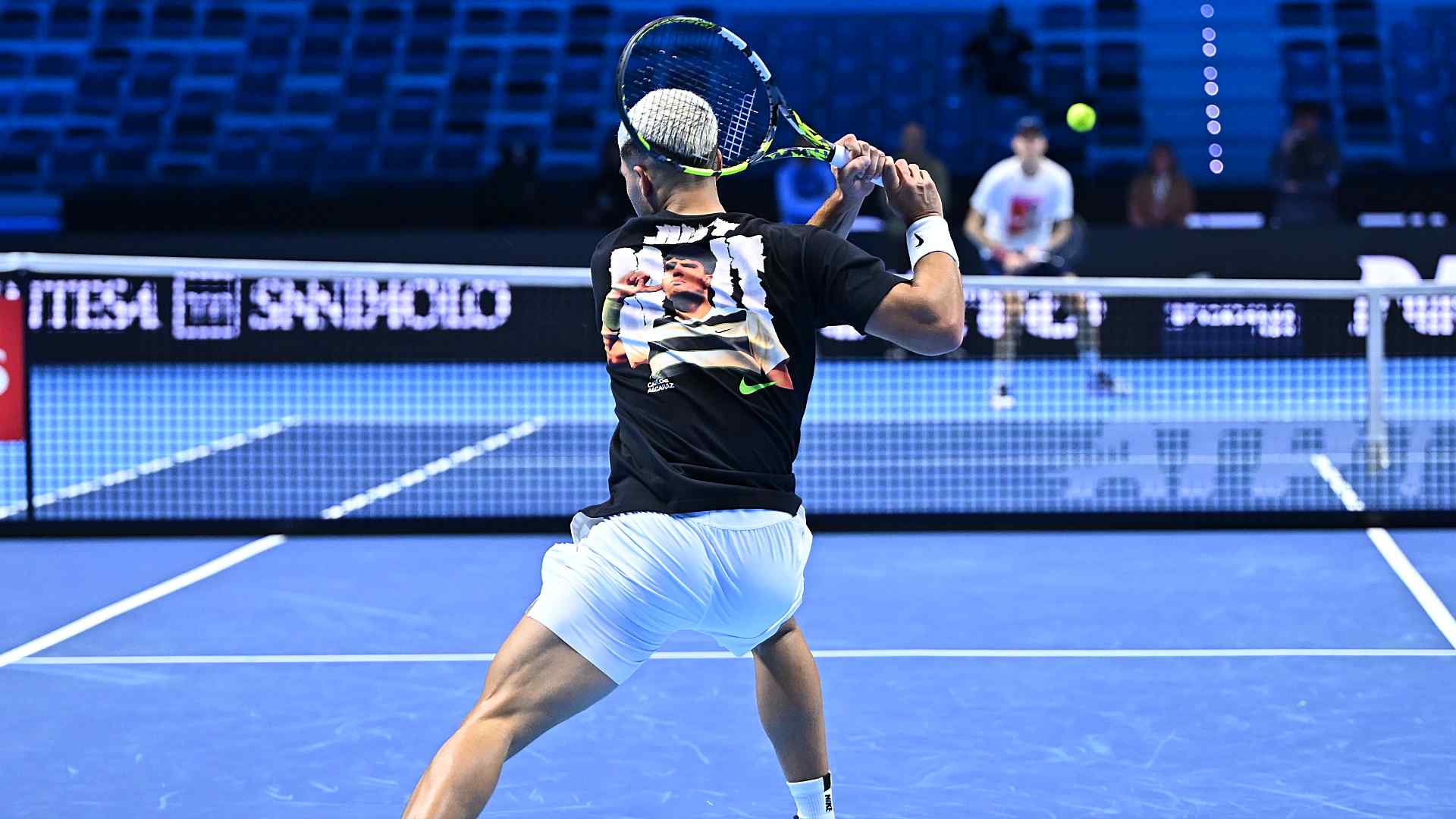 Carlos Alcaraz and Jannik Sinner in Turin on Friday.